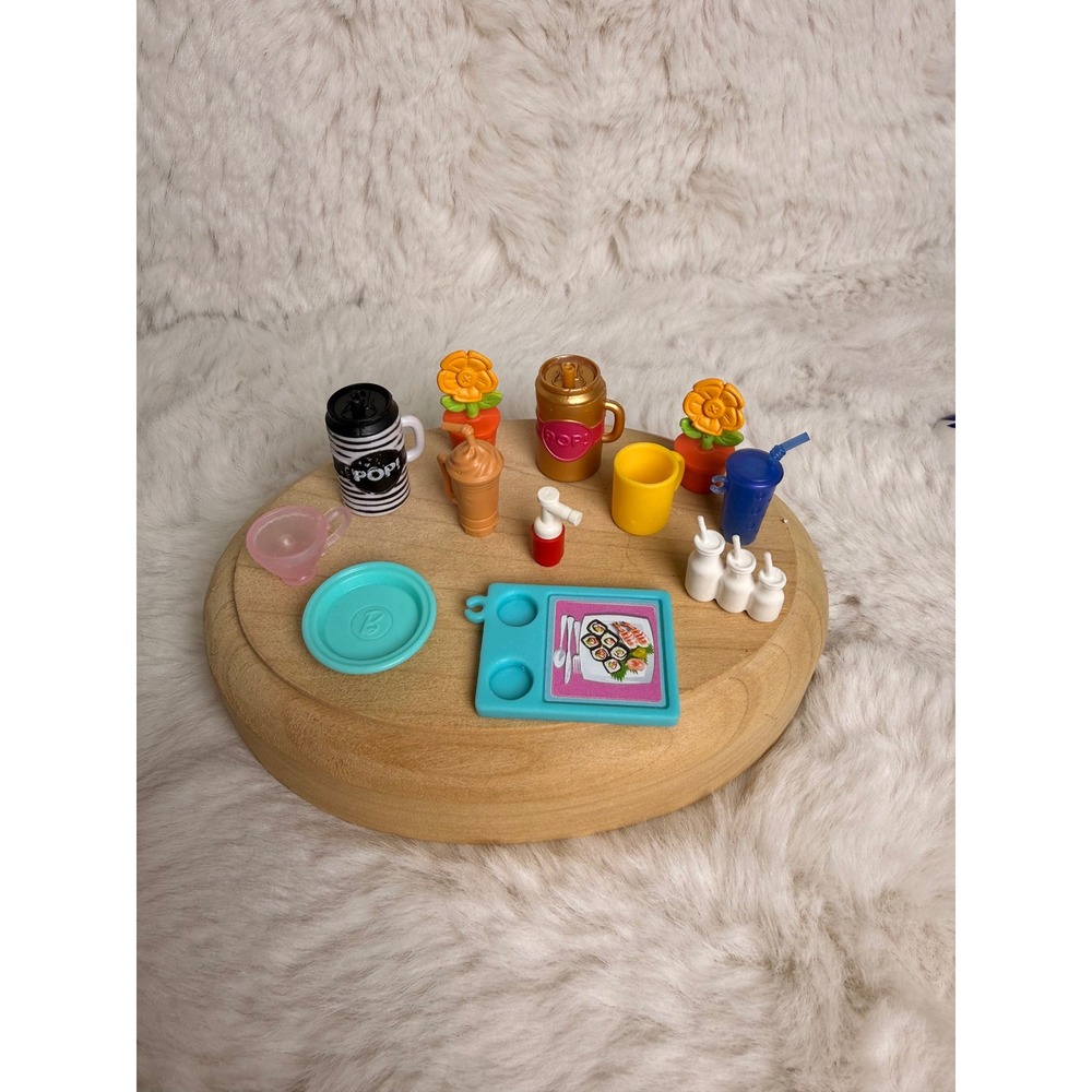 Mattel Barbie Miniature Toy Lot Drinkware Plates Sushi Tray Potted Plants 13pc